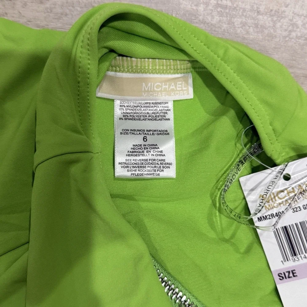 Michael Kors Zip Front One Shoulder One‎ Piece Swimsuit Green Apple Size 6 NWT